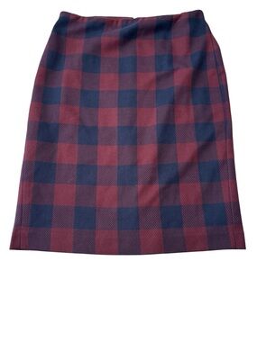 Ann Taylor Plum Plaid Pencil Skirt 8 Ponte Knit Work Office Classic